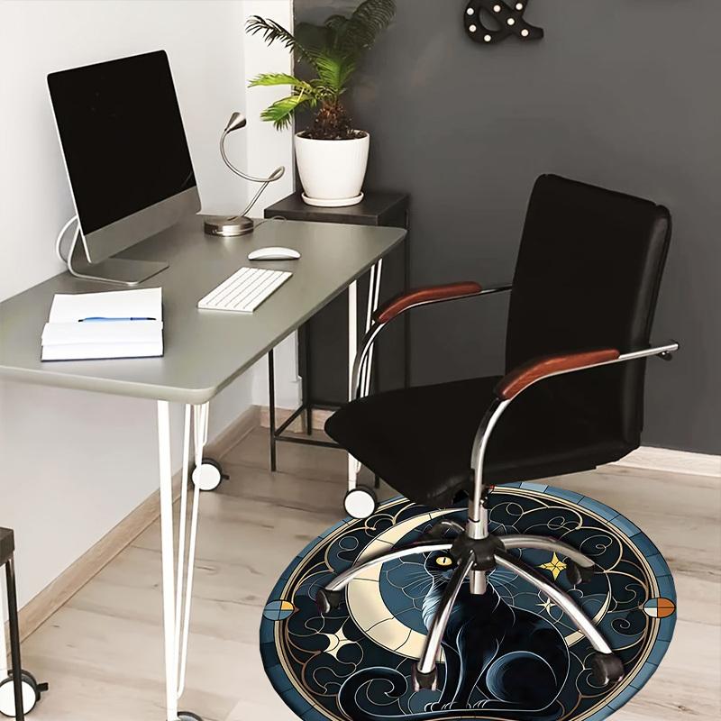 

1pc Office Carpet Chair Mats Stained Glass Moonlit Cat Perfect for Decorating Office Chairs, Living Rooms, Or Bedrooms.YDT091 80cm by 80cm