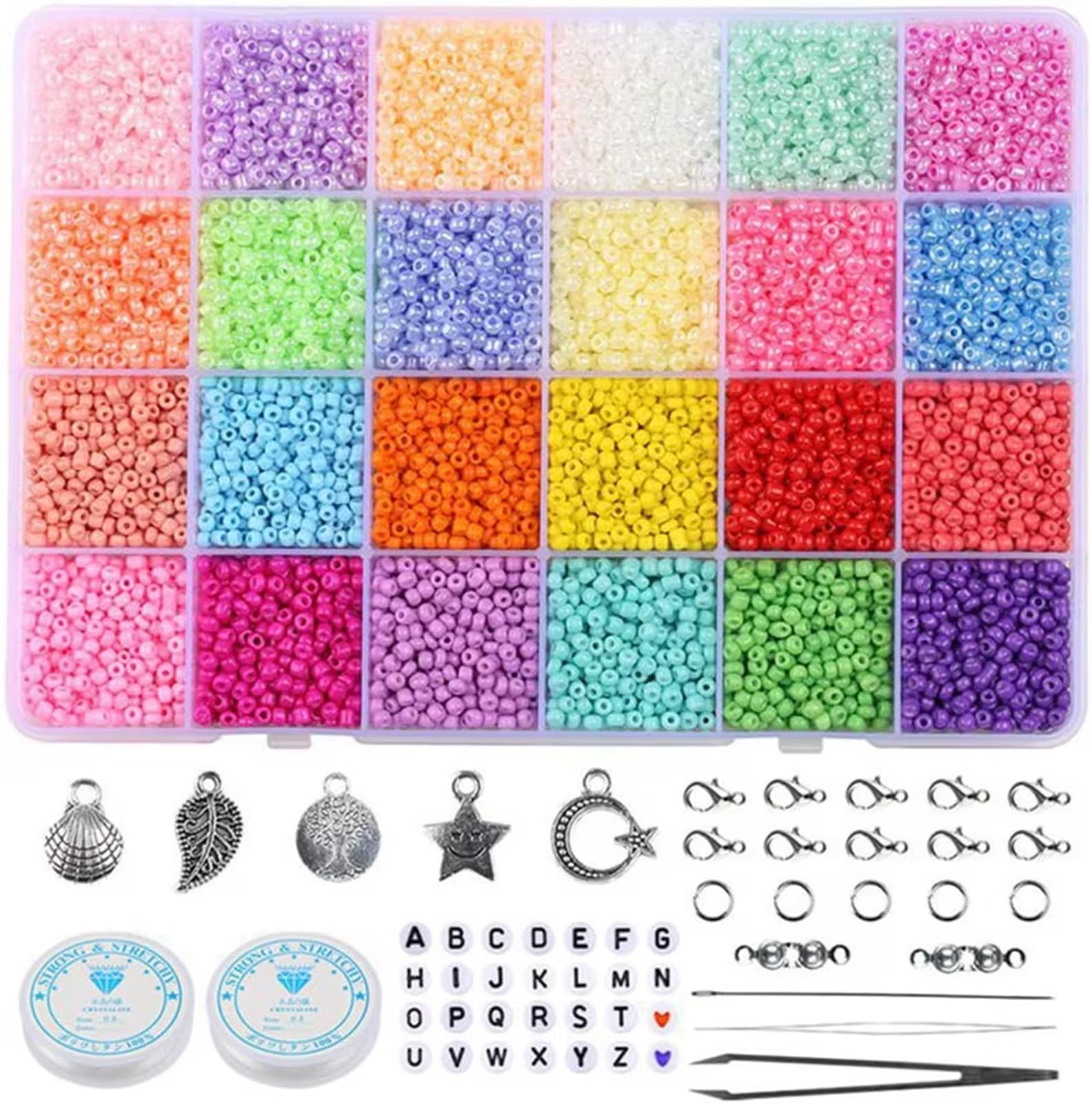

BetterJonny 24 Colors Glass Seed Beads, Small Craft Beads, Small Beading Kit with Round Seed Beads, DIY Accessory Kit for Crafts and Jewelry Making