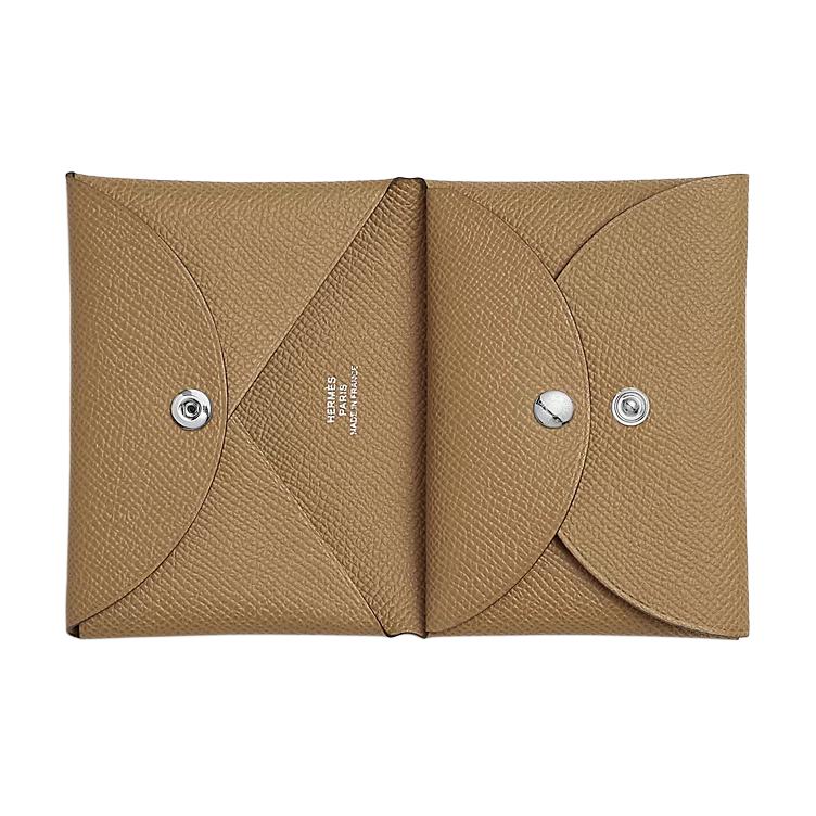 Hermes Calvi Duo 7 Silver Buckle Epsom Leather Card Holder Women Card Holder Dune-Yellow H083035CK2D
