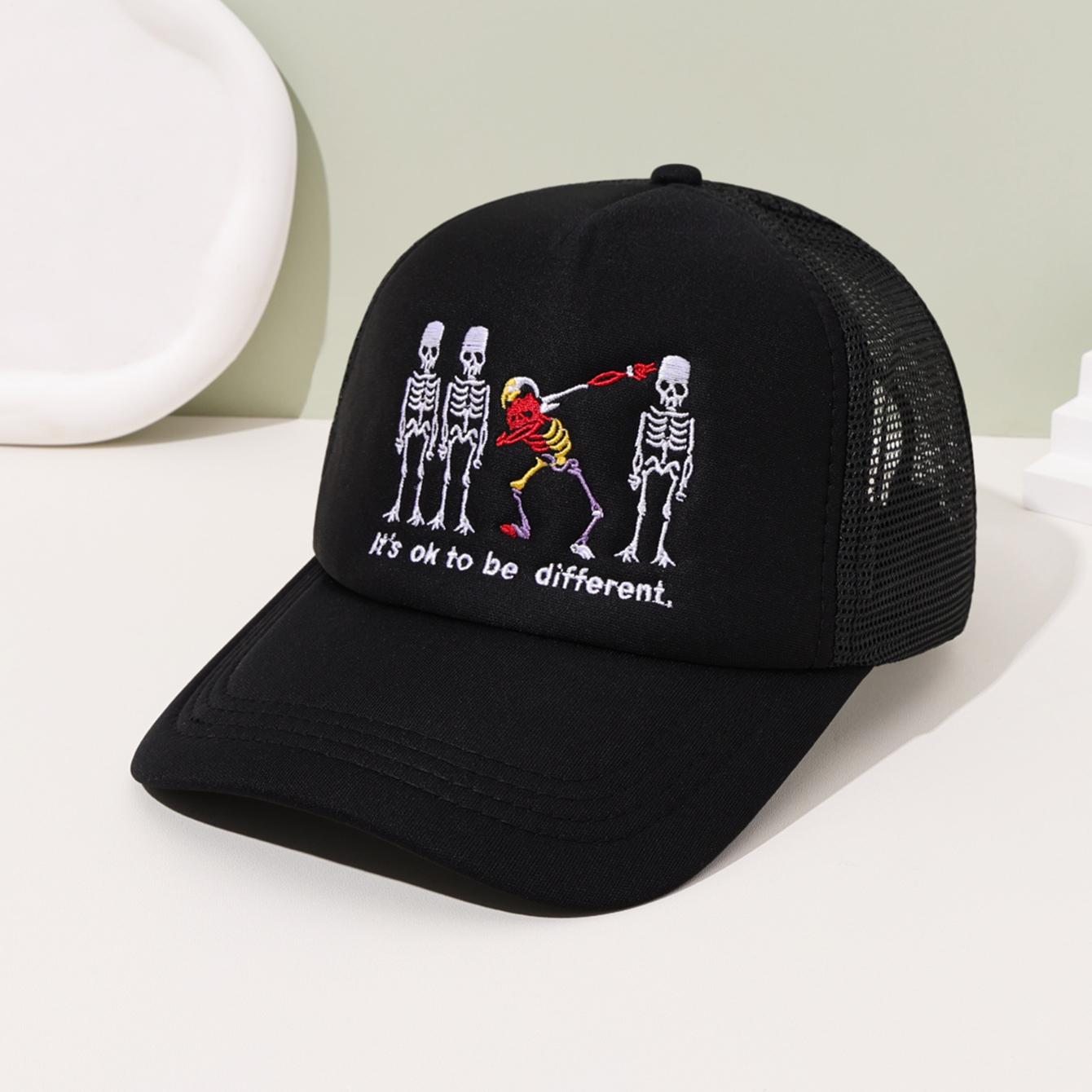 

Hip hop Embroidered Baseball Hat Flame Embroidered Duck Tongue Hat Curved Eaves Couple Mesh Breathable Sunshade Truck Driver Hat Adjustable чорний