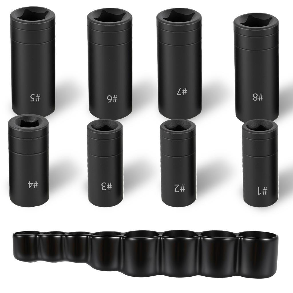 8Pcs Tap Socket Set Carbon Steel 1/4 Inch and 3/8 Inch Square Drive Tap Socket Adapter with Holder for Tight Space Ratchet
