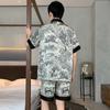 Ink Wash Painting Men Pajamas Suit Ice Silk Thin Summer Short-sleeved Satin National Style Loungewear Loose Sleepwear Male Gift