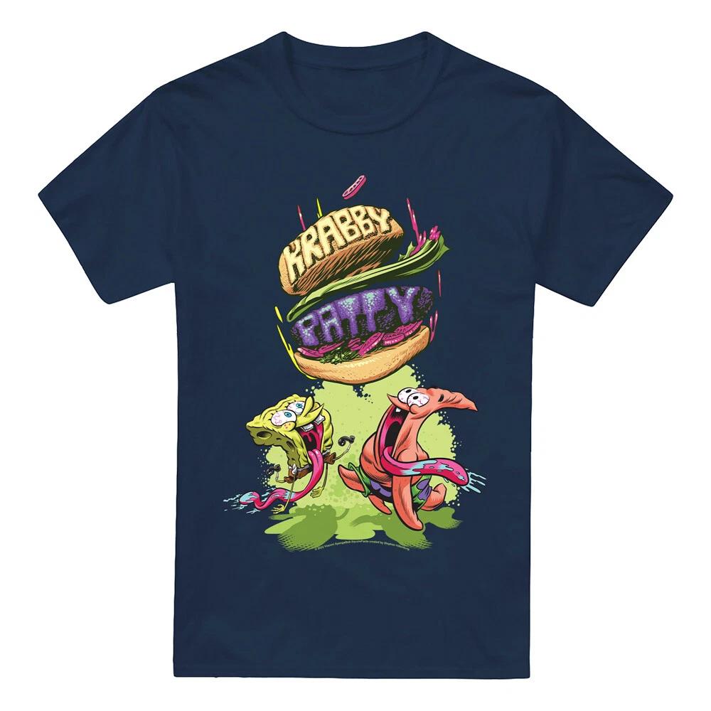 Spongebob Krabby Patty From The Sky 100% Cotton T-shirt Mens Tees Top S-2XL, Navy S