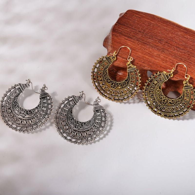 Retro Bohomian Antique Bronze Hoop Earrings for Women Niche Design Hollow Design Earring Daily Wear Party Jewelry Gifts