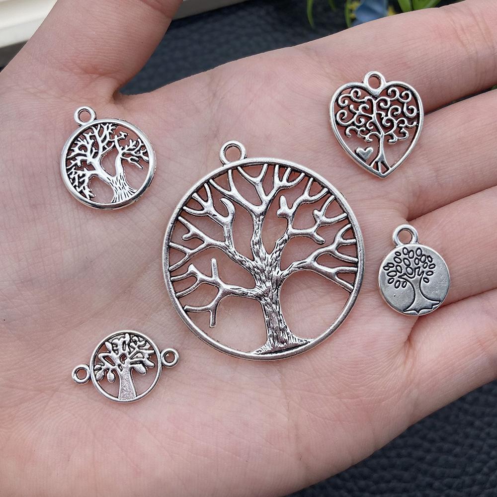 Ancient Silver Plant Small Pendant Hollow Tree Of Life Alloy Accessories Handmade Beaded DIY Material Jewelry