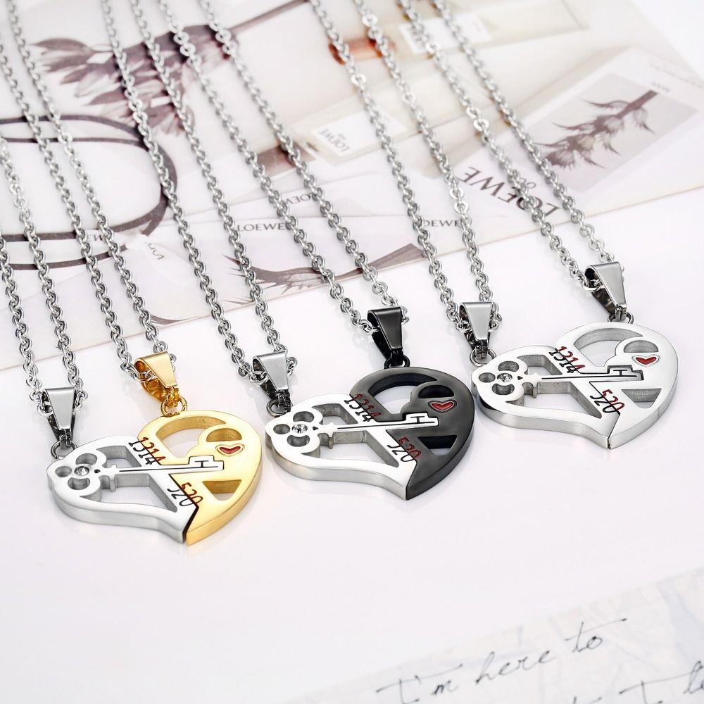 Titanium Steel Pendant Necklace Fashion Stitching Key Lock Jewelry  Couple Accessories