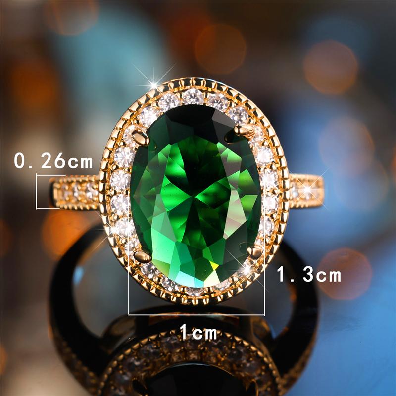 Cute Female Big Oval Green Zircon Stone Engagement Ring Vintage Gold Color Wedding Jewelry For Women