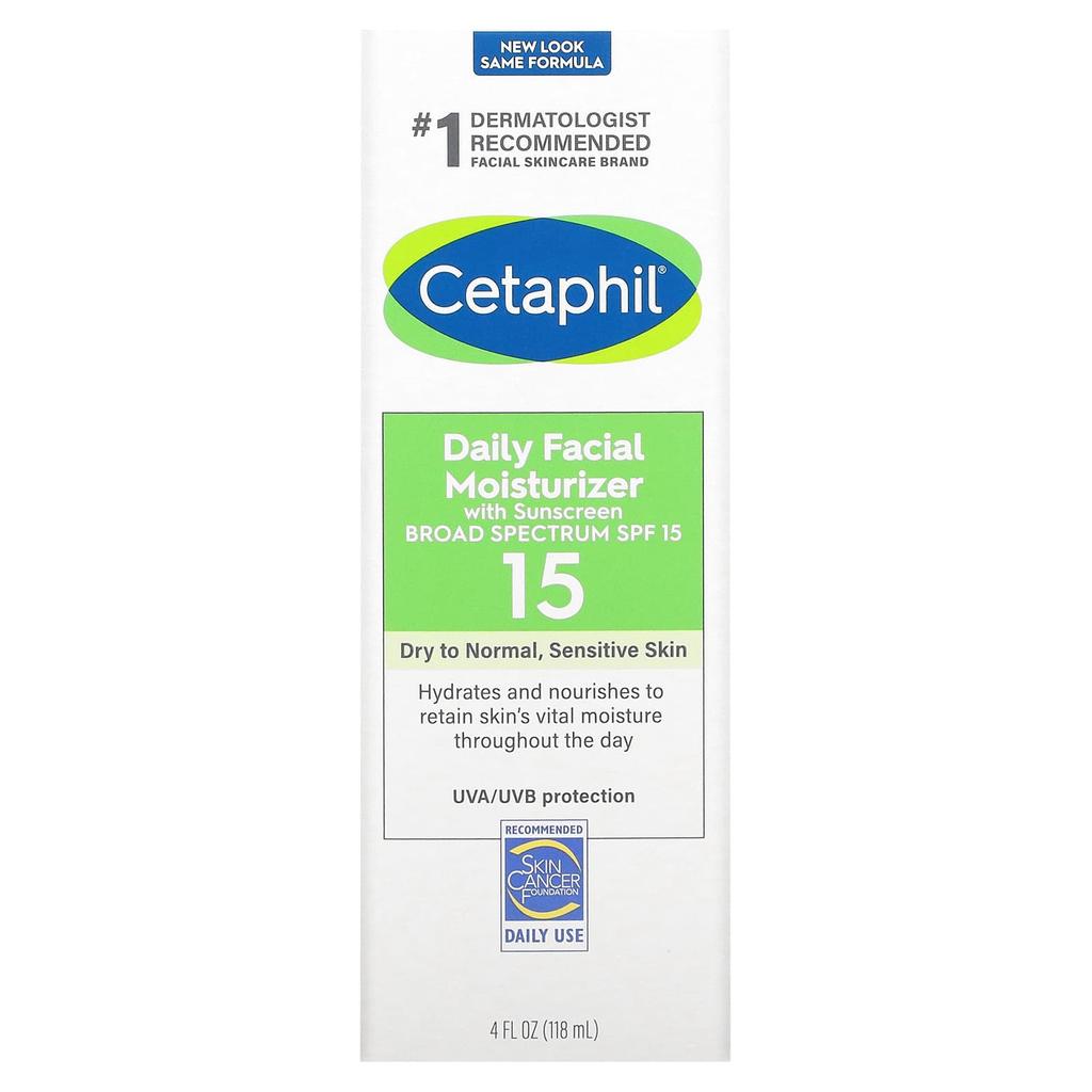 Cetaphil Daily Facial Moisturizer, with Sunscreen, SPF 15, Fragrance-Free, 4 Fl Oz (118 Ml)