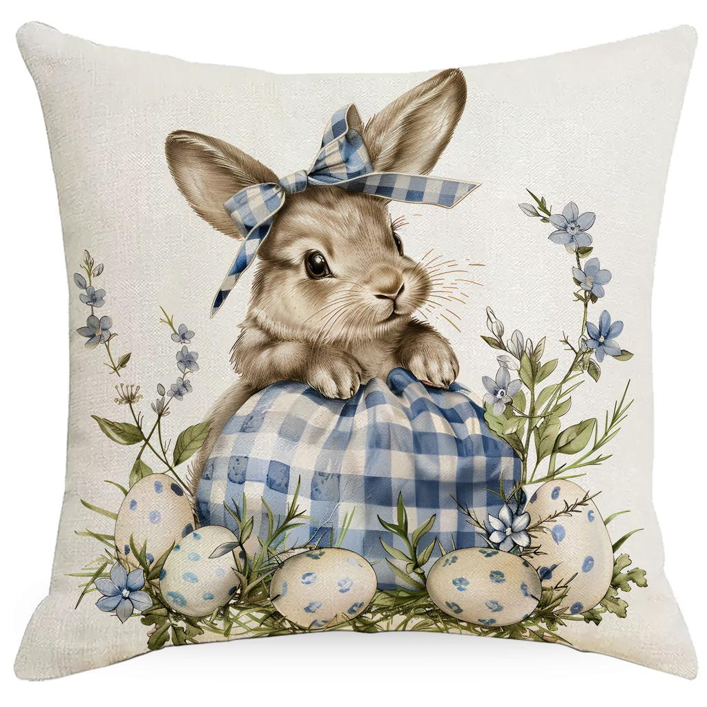 New Blue Plaid Easter Pillowcase Cushion Cover Cute Rabbit Truck Animal Pillowcase