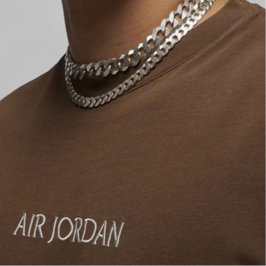 Jordan Wordmark Series Solid Color Letter Logo Embroidered Round Neck T-Shirt Unisex T-Shirts Brown DV6466-270
