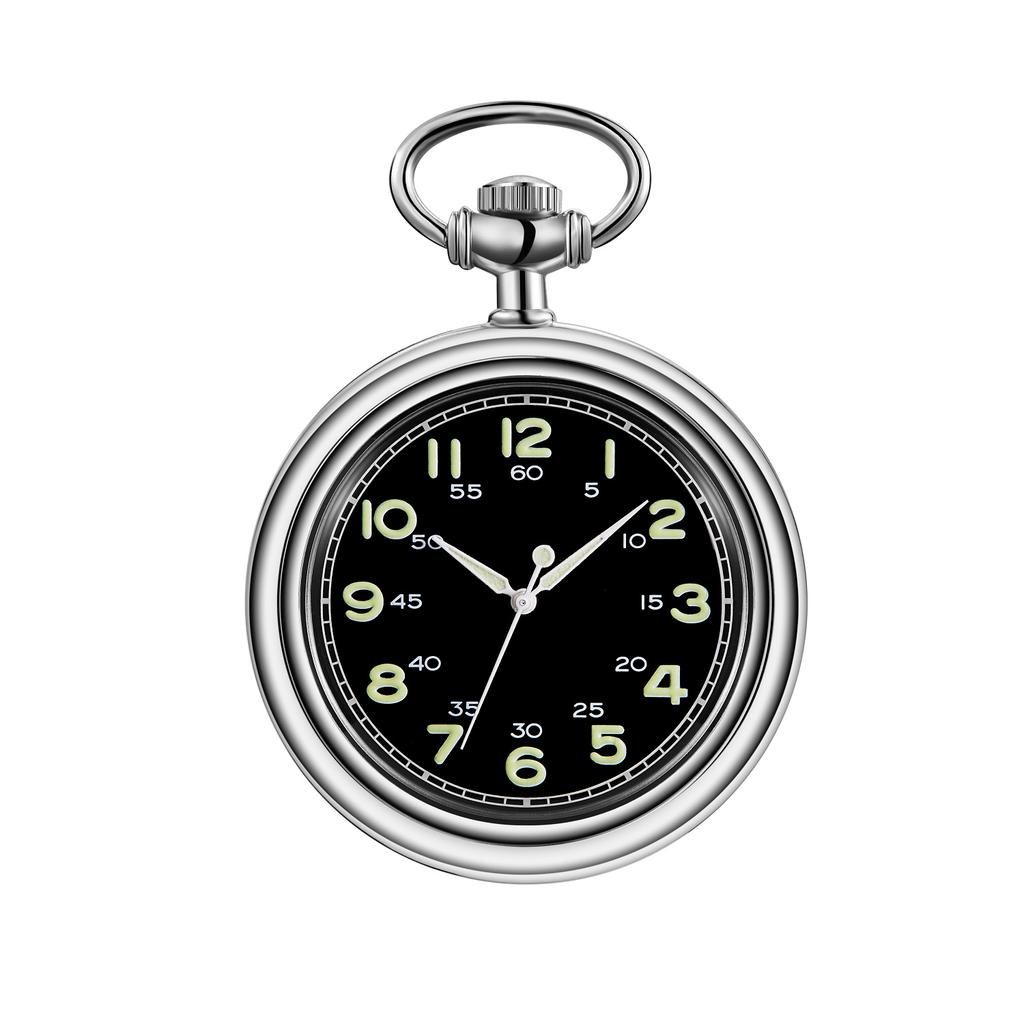 Nové klasické retro luminiscenční kapesní mechanické hodinky s přímým ciferníkem a odkrytým strojkem, s dvojitými arabskými číslicemi, vhodné pro muže i ženy