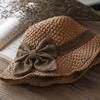 Straw Hat Hand-Knitted Natural Straw Wide Brim UV Protection Foldable Hat Bow Decor Portable Beach Sun Hat