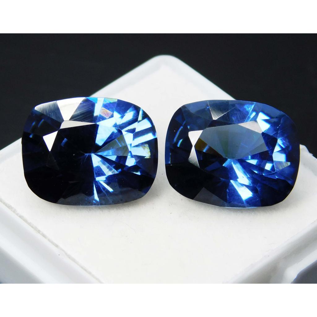 20 Ct Blue Sapphire Cushion Cut Natural Loose Gemstone Pair Ring Size CERTIFIED A-5185
