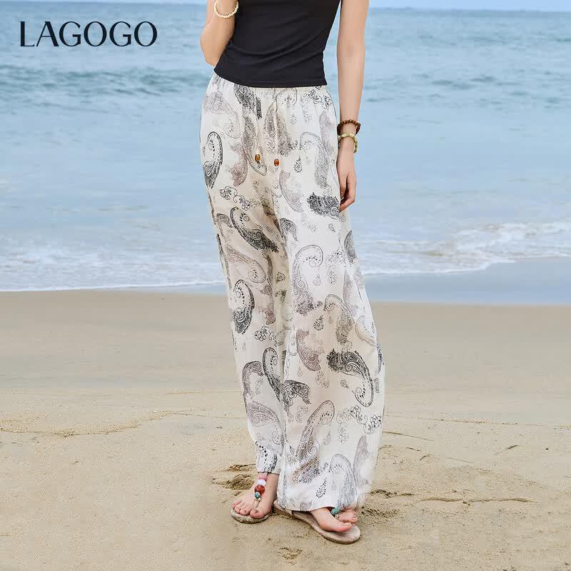 LAGOGO Women s Loose Retro Wide-Leg Pants M