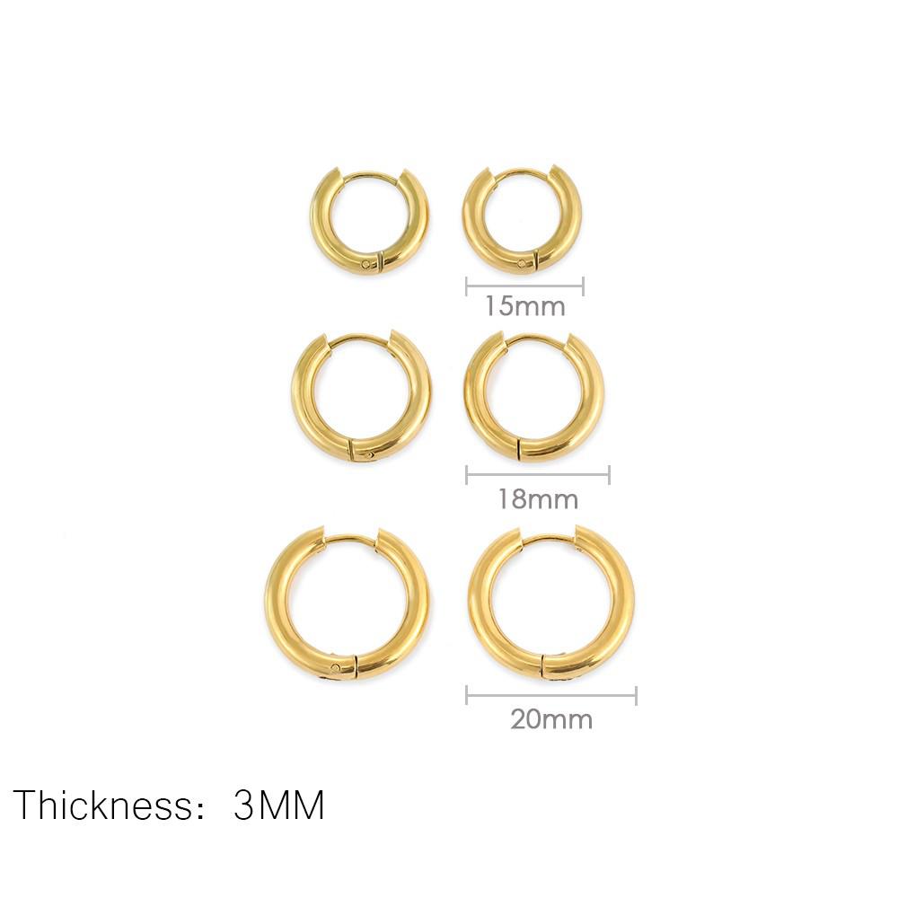 

3Pairs Stainless Steel Solid Round Rings Huggies Earrings Set for Women Men Stackable 14K Gold Plated Tiny Ear Cartilage Hoops