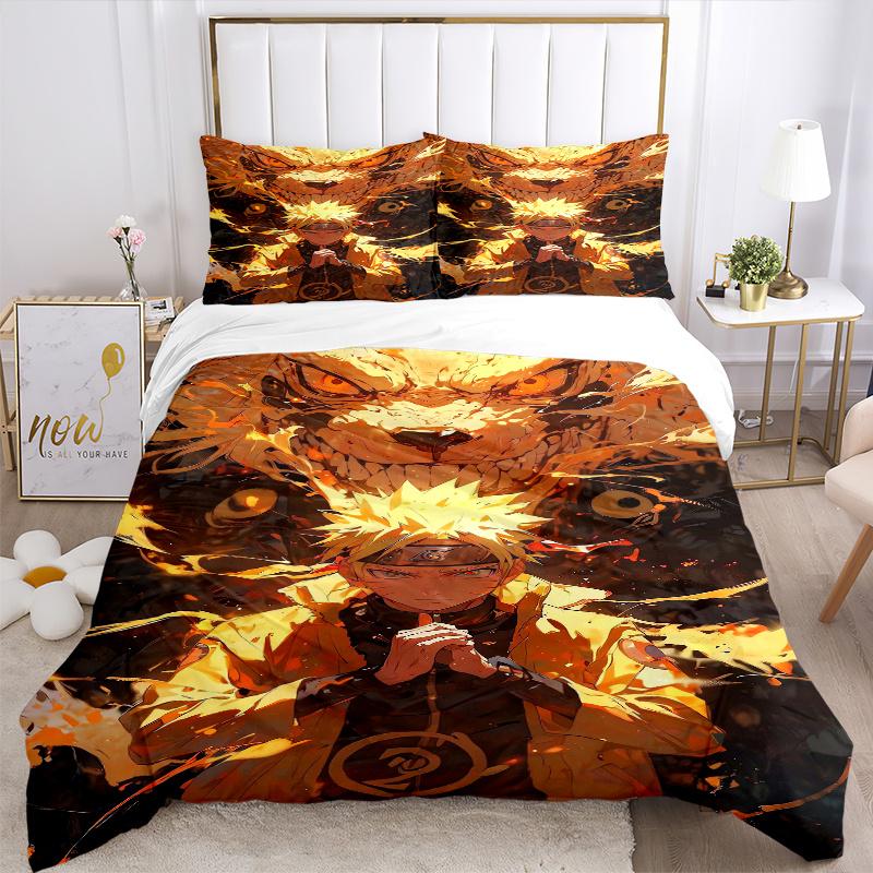 3pcs Naruto Nine Tailed Fox Design Quilt Cover Set - Soft and Cozy Bedroom, Guest Room and Dorm Decorative Bedding 3-Piece Set 1 Quilt Cover + 2 Pillo