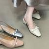 French Square Head Bow Thick Heel Bag Head Sandals Women's 2025 Summer Shallow Mouth Empty Single Shoes