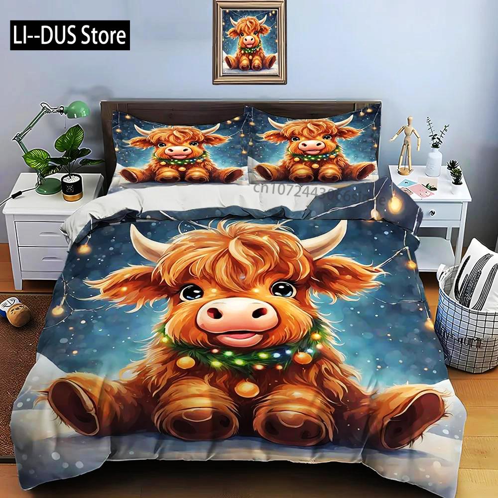 Highland Cattle Print Bedding Set Cute North American Duvet Cover 1 Duvet Cover 2 Pillowcases Adult And Kids Bedding Set Luxury