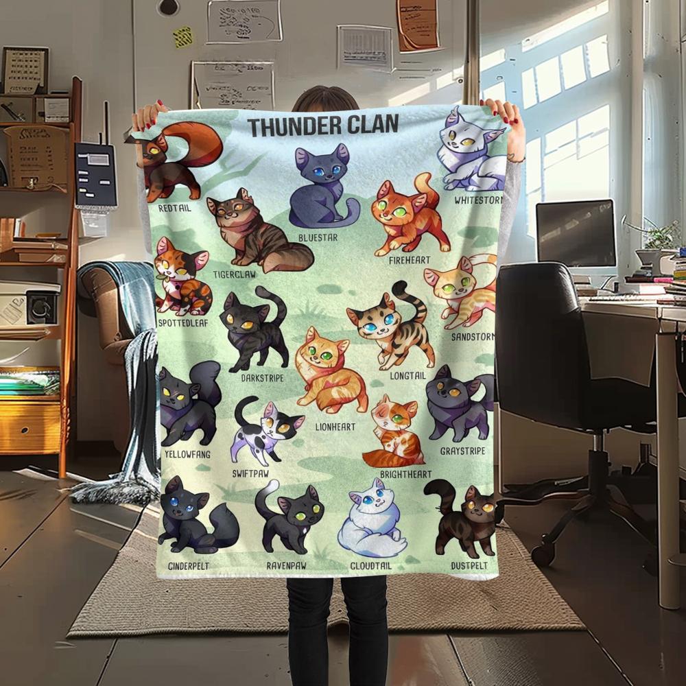 1 Peça Manta de Flanela com Estampa de Guerreiro Gato, Alta qualidade Confortável para Todas as Estações, Decoração de Casa, Calor e Conforto, Perfeita para Presentes de Natal