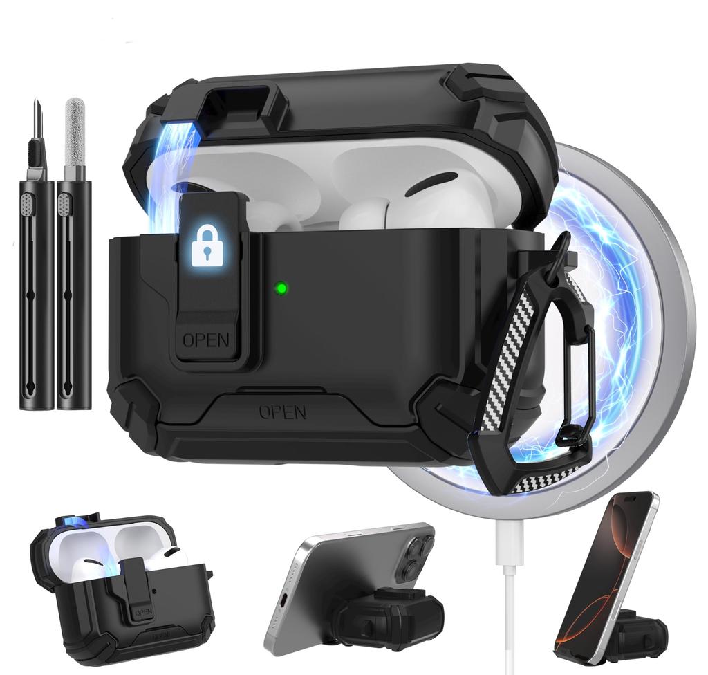 For AirPods 4 Generation Case Magnetic Automatic Lock with Phone Stand&Cleaning Kit for Airpods 4 with Active Noise Cancellation