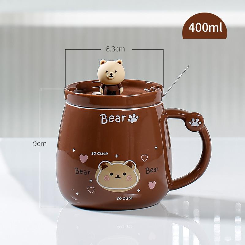 Cute Bear Mugs With Lid Spoon For Women Ceramic Mug Kid Cartoon Milk Mug Coffee Cup Tea Cup Birthday Christmas Gift
