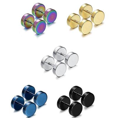 Dumbbell Fashion Round Dumbbell Set  Stainless Steel Earrings Stud Earrings Ear Plugs Tunnel