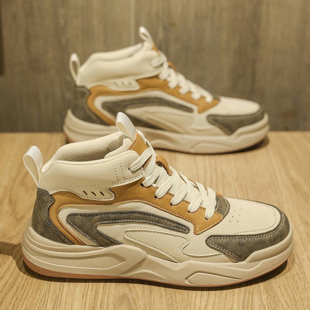 High-top Shoes Men's Leather Waterproof Sports and Leisure Shoes Autumn Lightweight Soft-soled Non-slip Mid-top Board Shoes