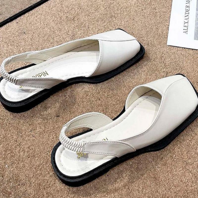 Shop Women Summer Daily Square Toe Banding Slingback Flat Shoes Wdms Wse Ts138