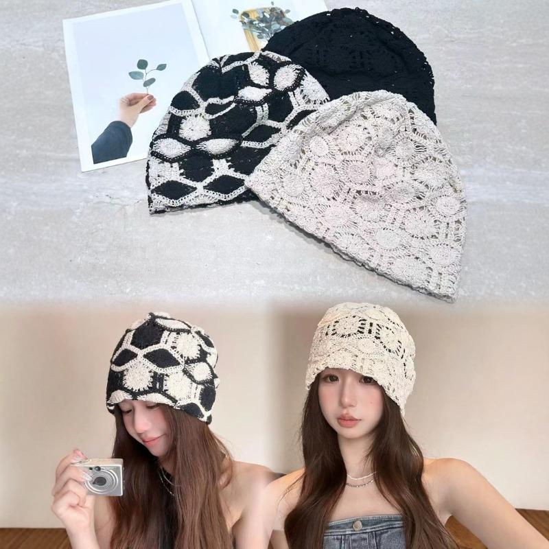Pile Hat Women's Summer Knitted Empty Lace Flower Baotou Hat Fashion Versatile Casual Show Small Face