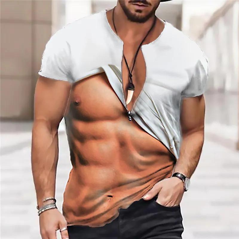 Casual Round Neck Short Sleeve Tops Oversized Quick Dry Clothing Men's Fashion Funny Muscular Men Tee 3D Printing T-Shirt