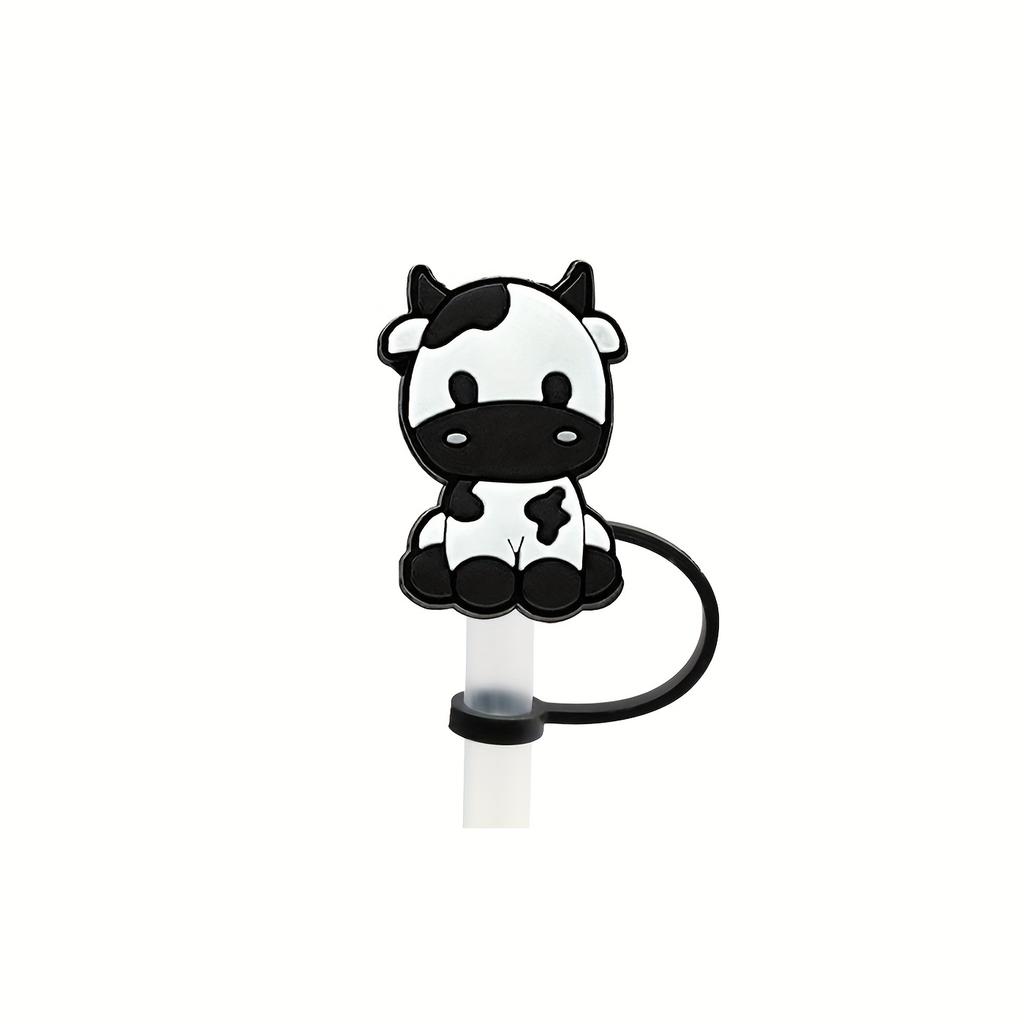 10Pcs Cow Straw Tips Cover, Straw Covers Cap For Tumblers, Cartoon Cow Reusable Drinking Straw Toppers, Drinking Straw Plugs, Kitchen Accessaries
