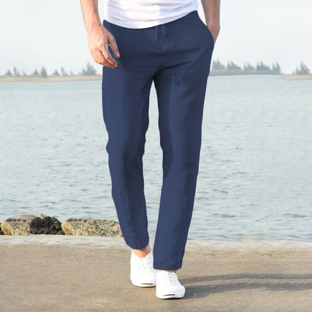 2024 Summer Men's Casual Drawstring Elastic Waist Breathable Solid Color Pants