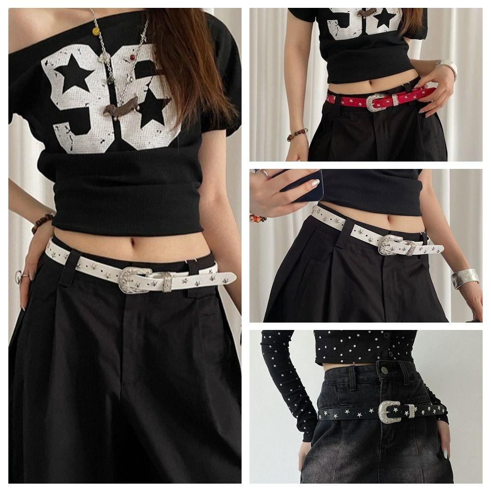 Punk Style Y2K Wide Belt Jeans Decor PU Leather Waistbands Vintage Star Rivet Waist Belt  Summer