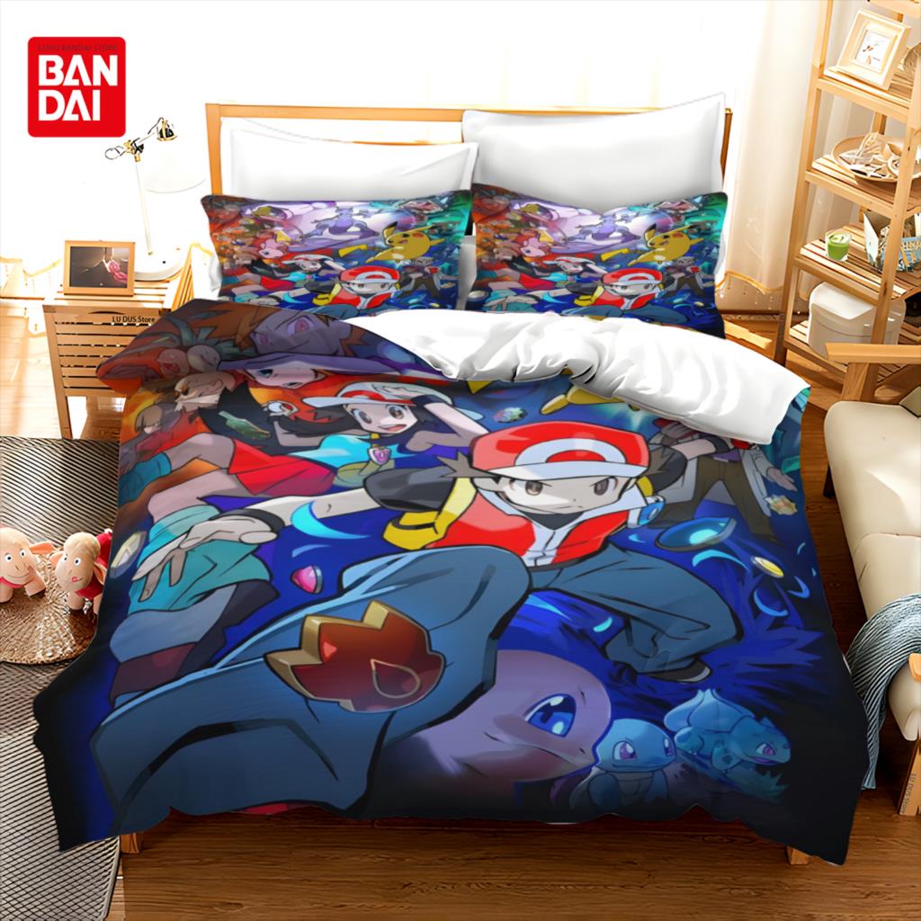 

Pikachu Bedding Set Cartoon Anime Children Bedroom Quilt Cover Boy Girl Bedclothes Single Double King Pokemon Duvet Cover Gift 135x200cm