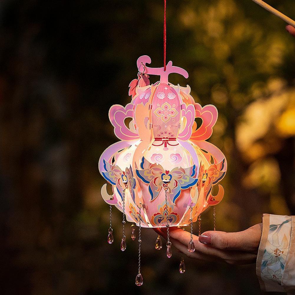 Handcrafted Calabash Lantern Handheld Chinese New Year DIY Luminous Flower Light for Mid-Autumn Festival Wedding Decor