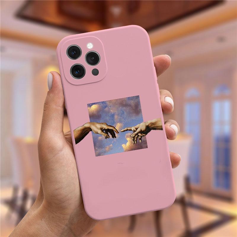 Art Fresco Michelangelo Creation of Adam Phone Case For iPhone 15 14 13 12 11 Pro Max Mini XS XR X 7 8 Plus David Lines Covers