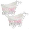 2 Stück Mini-Kinderwagen Geschenkkorb Rosa Band Dekoratives Mini Entzückendes Design Rattan