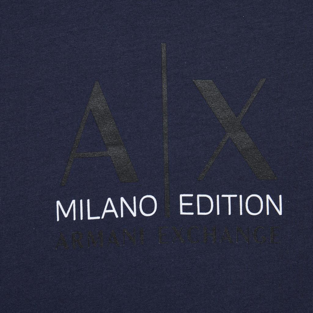 Armani Exchange SS24 Letter Logo Pattern Printed Round Neck Short Sleeve T-Shirt Men Tops Navy-Blue 3DZTAB-ZJ3VZ-15CX