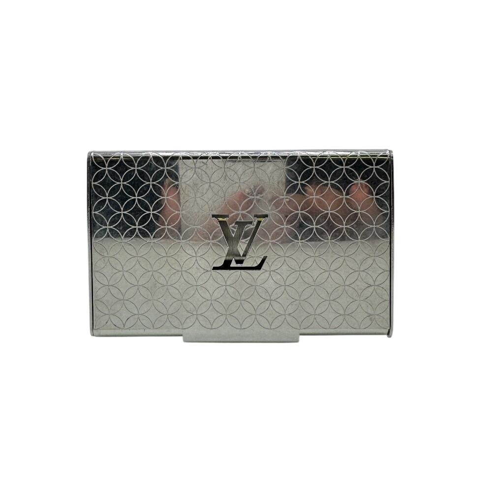 LOUIS VUITTON M65227 LV logo Monogram flower metal Porto cult Champs Elysees name card holder Silver metal mens Used