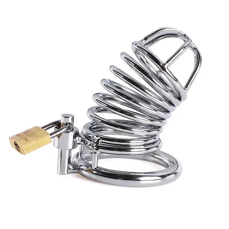Metal Cage Chastity Device Hollow Breathable Adult Toy Erotic Urethral Lock Ring Sex Toys for Bondage Gear