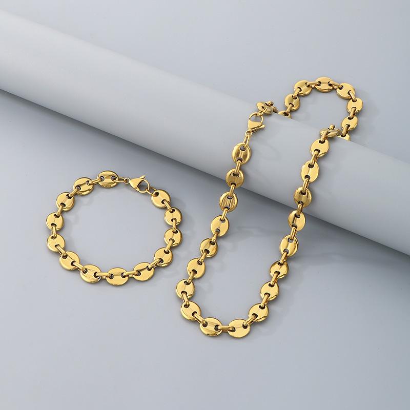 

Pig Nose Chain Bracelet, Hip Hop Temperament Gold Coffee Bean Chain Stainless Steel Men S And Women S Necklace Bracelet 18cm