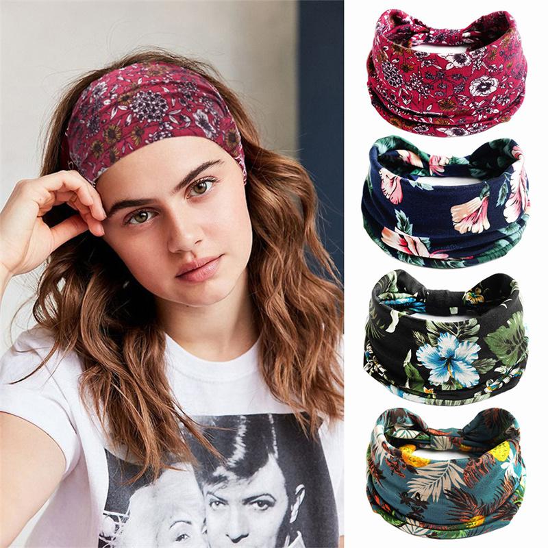 Damen Boho Stirnbänder Baumwolle Breite Turban Headwraps Rutschfeste Stretch Spa Haarbänder Workout Yoga Stirnbänder Bandage Running Bandana Haarschmuck