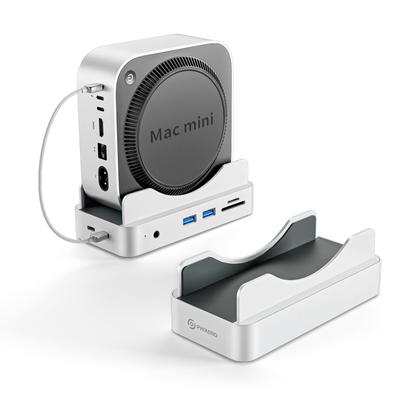 Phixero Mac mini M4 NVMe SSD Aluminiumständer 10Gbps Design Dock, Gehäuse, 6-in-1 Hub, USB-A, SD/TF-Kartenleser, Platzsparend
