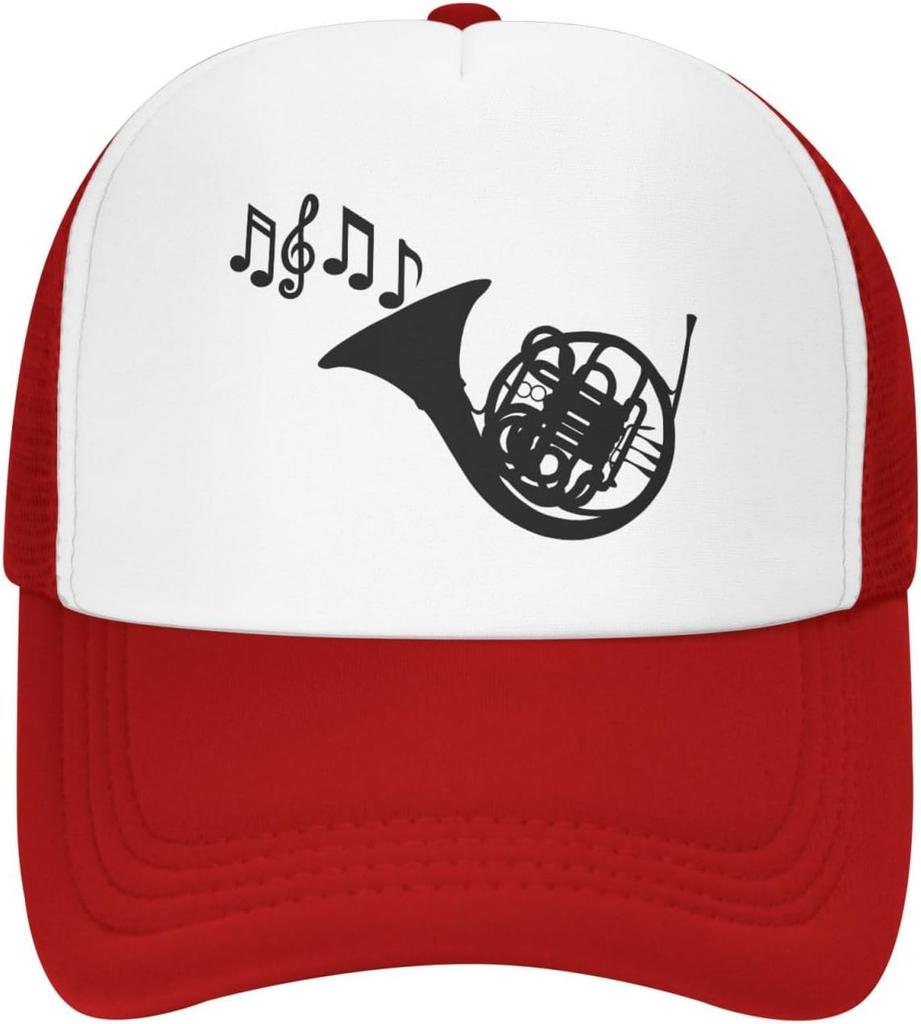 French Horn Music Notes Trucker Hat Adjustable Mesh Back Sun Protection Outdoor Cap