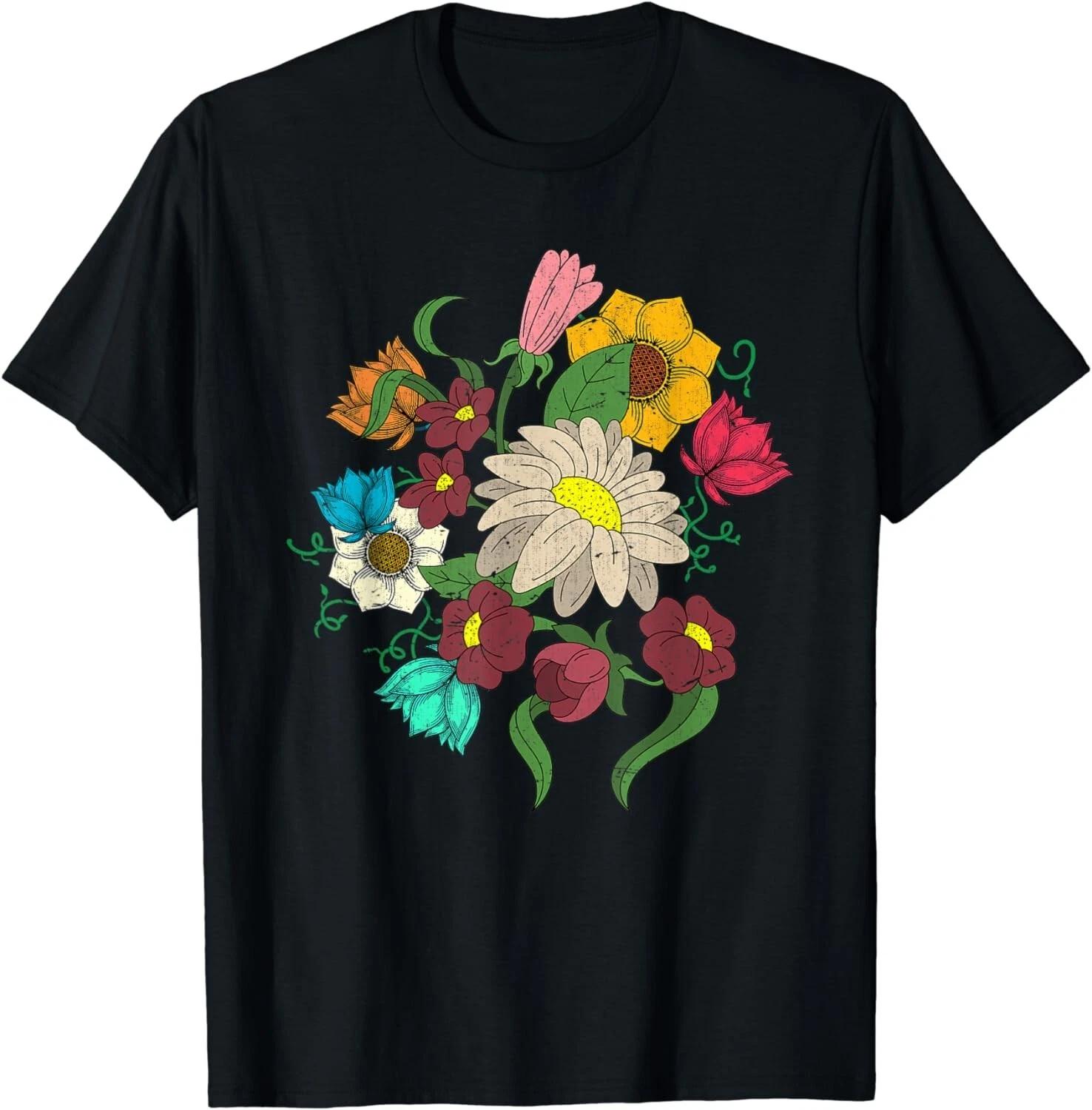 Flower Blossoms Floral Vintage Botany Wildflower Botanical Gift Unisex T-Shirt 4XL