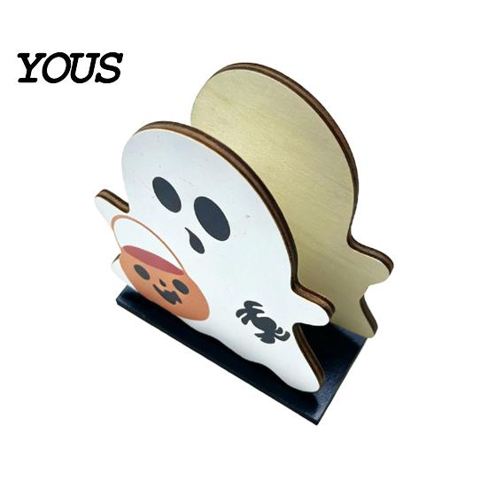 Autumn Seasonal Home Accents Halloween Ghost Wooden Napkin Holder, Cute Paper Towel Decorative Cartoon Table Decoration Stand, Freestanding