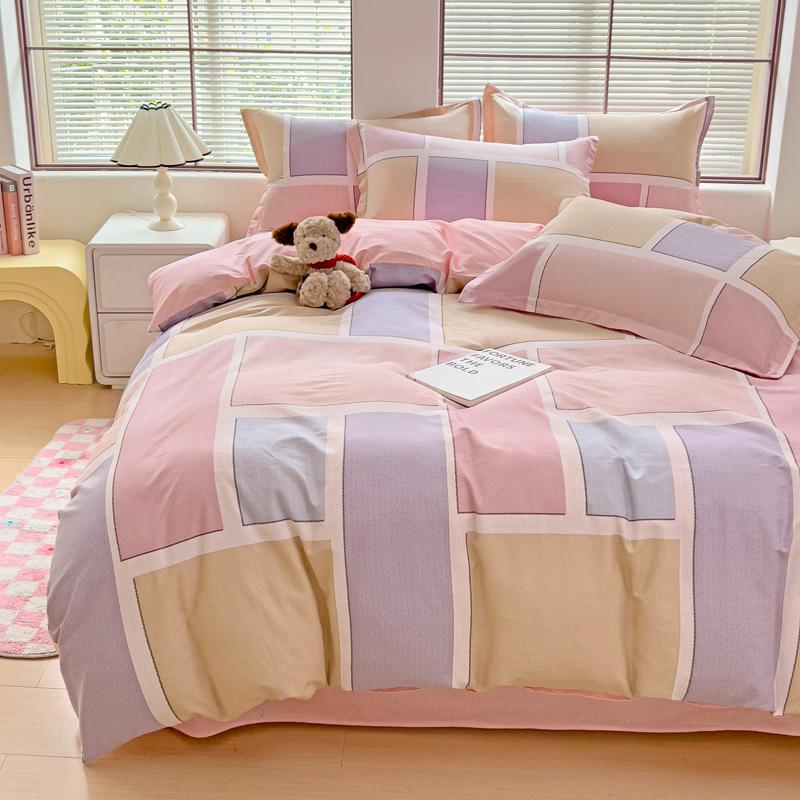 Abstract Geometric Bedding Set Queen Size Geometry Rectangle Square Cotton Duvet Cover Pink Purple Comforter Cover for Boys Girl
