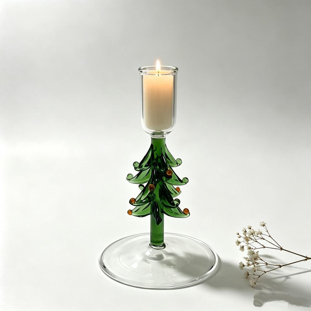 Alberi di Natale Creativi Stile Nordico Portacandele Previene Gocciolamento Portacandele in Vetro Sottile Grande Base Supporto Candele Festa