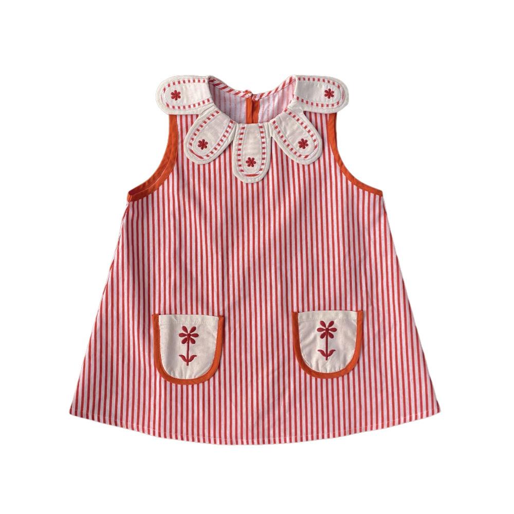 Girls Summer Sleeveless Striped Dress with Collar Cute Toddler Sundress 90