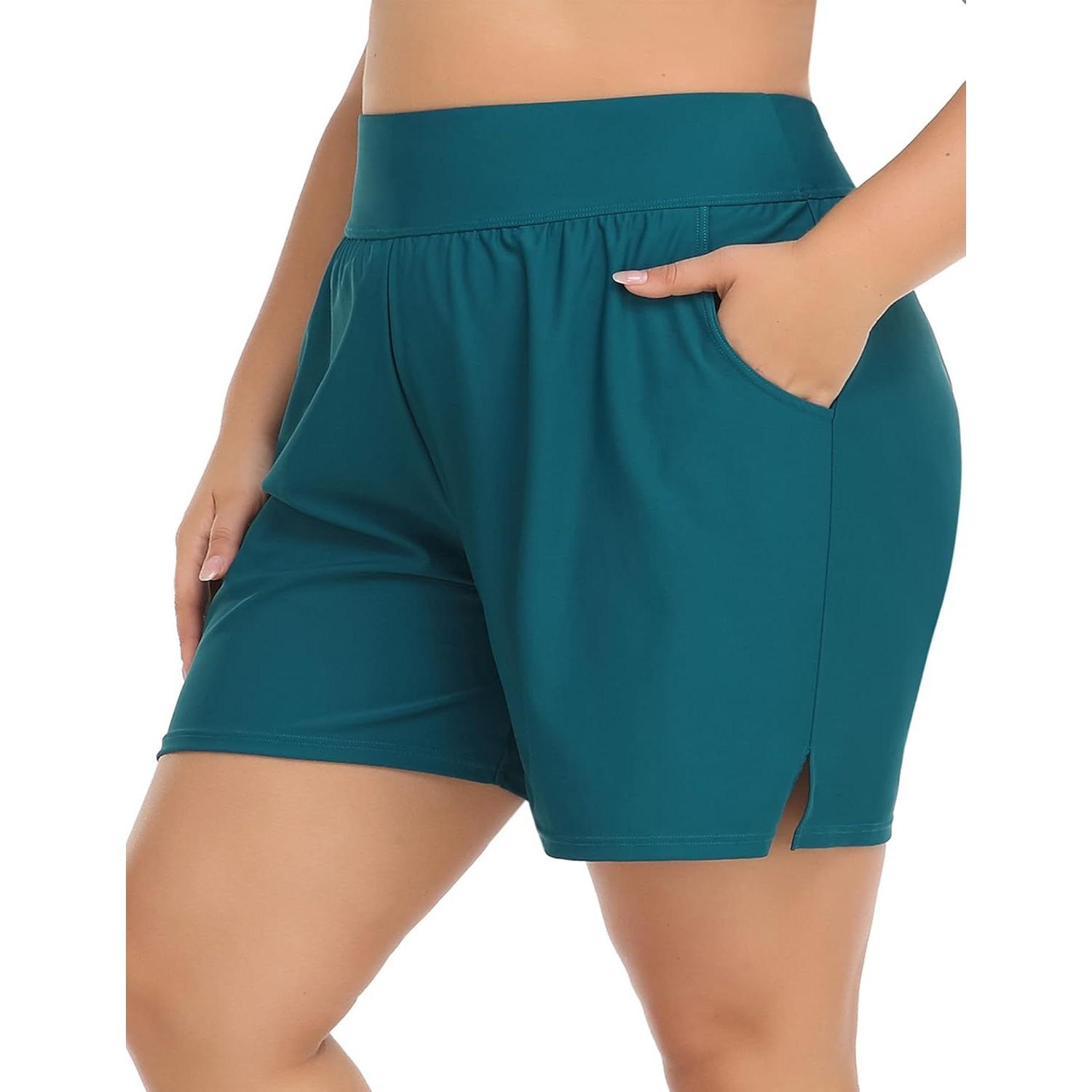 

Charmleaks Большие размеры Шорты для плавания для женщин с высокой талией Шорты для серфинга Танкини Купальник Нижняя часть с карманами зелёный